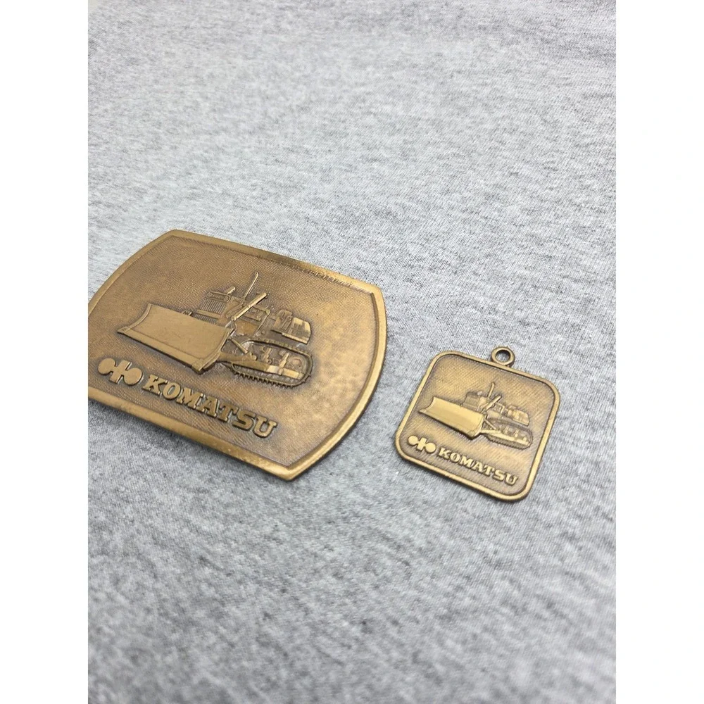 KOMATSU D65E Bulldozer Crawler Tractor Solid Brass Belt Buckle and Keychain Fob